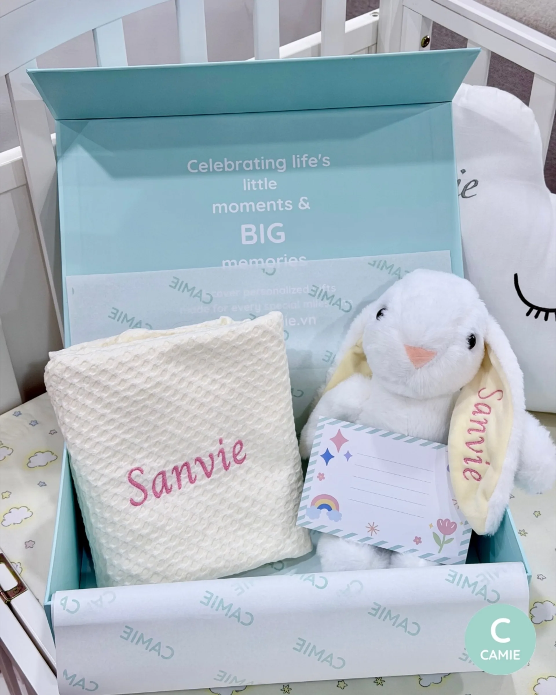 Set quà Cùng Bé Lớn Khôn - Bé gái | Thỏ trắng thêu tên – ảnh thật đơn hàng quà đầy tháng
