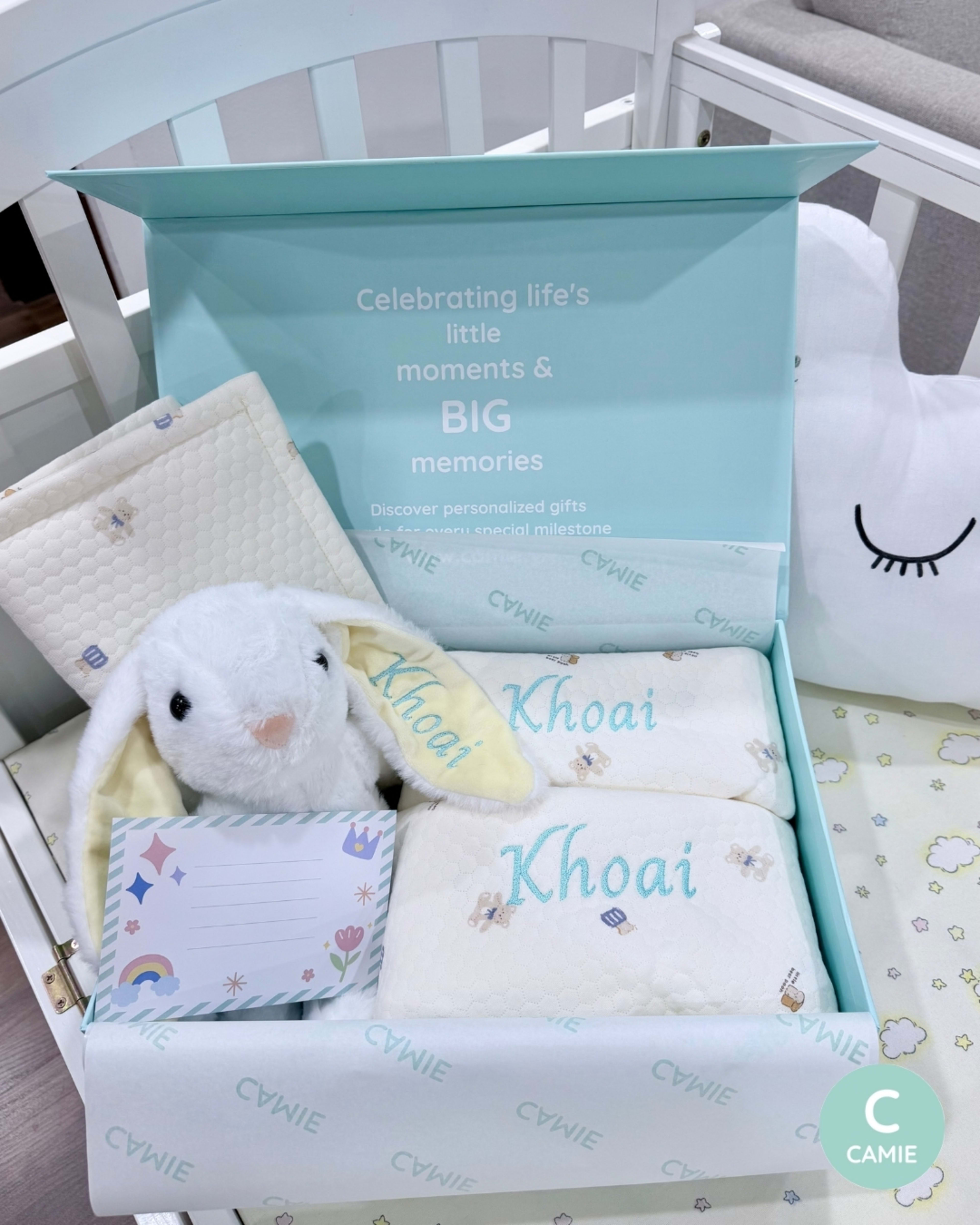Set quà Vẹn Tròn Hạnh Phúc - Bé trai | Thỏ trắng thêu tên – ảnh thật đơn hàng quà đầy tháng